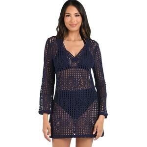 La Blanca Waverly Covers Crochet V-Neck Tunic Cover Up in Indigo – Sz Med